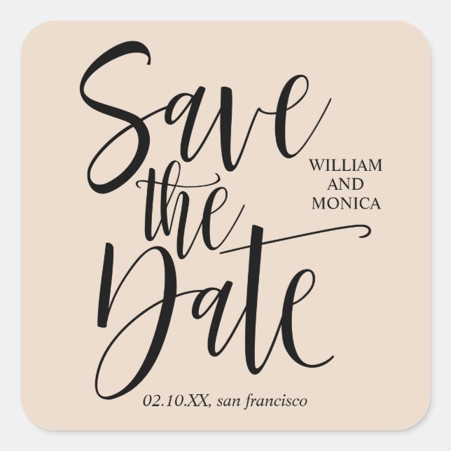 Bold Calligraphy Black Cream Beige modern wedding Square Sticker (Front)