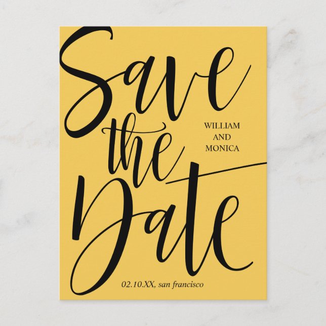 Bold Calligraphy | Black mustard modern wedding Announcement Postcard (Front)