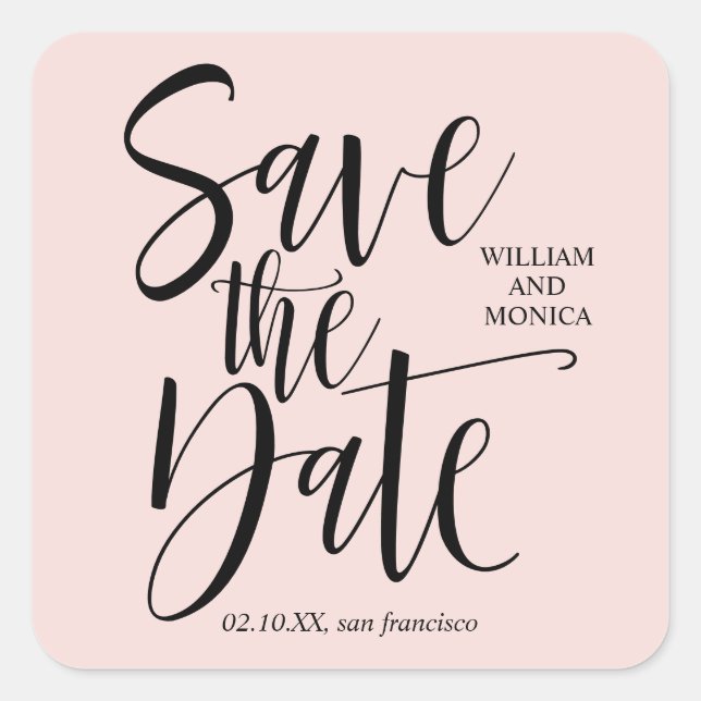 Bold Calligraphy | Black pink modern wedding Square Sticker (Front)