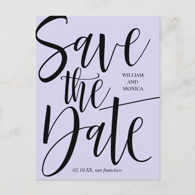 Bold Calligraphy | Black violet modern wedding Announcement Postcard (Front)