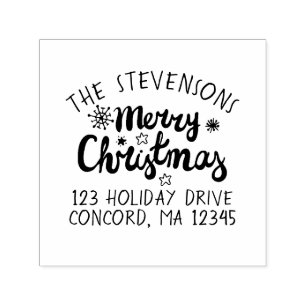 Bold Calligraphy Merry Christmas Return Address Self-inking Stamp