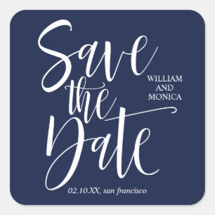 Bold Calligraphy    NAVY Blue White modern wedding Square Sticker