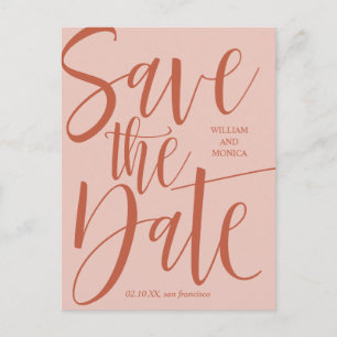 Bold Calligraphy   Rust salmon modern wedding Announcement Postcard