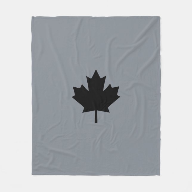 Bold Canadian Black Maple Leaf Fleece Blanket (Front)
