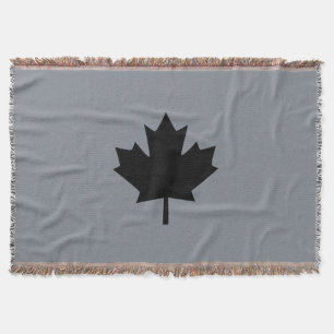 Bold Canadian Black Maple Leaf Throw Blanket