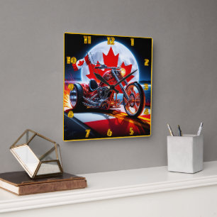 Bold Canadian chopper under a full moon Square Wall Clock
