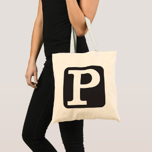 Bold Capital Letter P Monogram Tote Bag