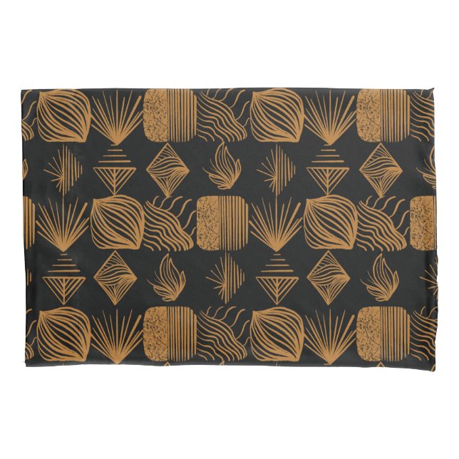 Bold Caribbean Tribal Mudcloth: Black, Gold Pillowcase (Front)