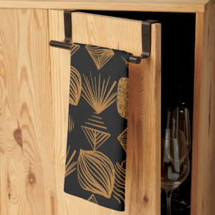 Bold Caribbean Tribal Mudcloth: Black, Gold Tea Towel