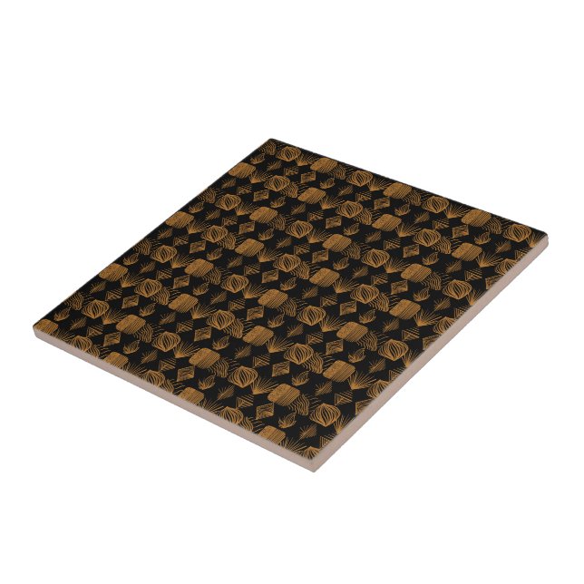 Bold Caribbean Tribal Mudcloth: Black, Gold Tile (Side)