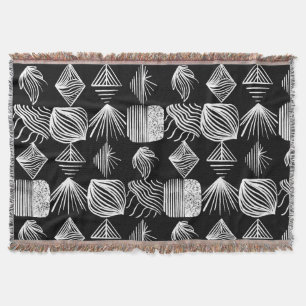 Bold Caribbean Tribal Mudcloth – Black & White, Throw Blanket