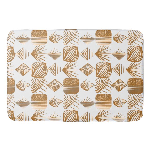 Bold Caribbean Tribal Mudcloth: Gold, White Bath Mat (Front)