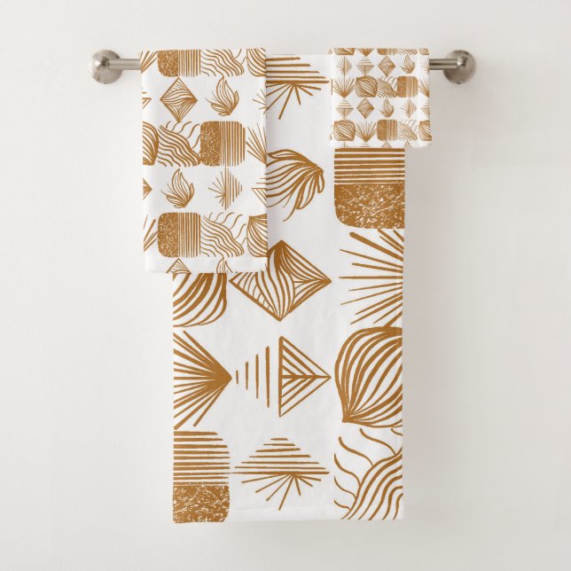 Bold Caribbean Tribal Mudcloth: Gold, White Bath Towel Set (Insitu)