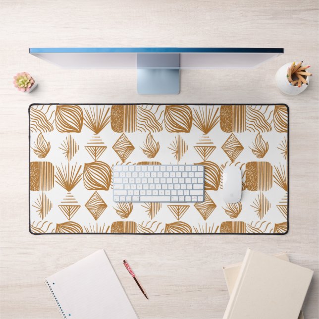 Bold Caribbean Tribal Mudcloth: Gold, White Desk Mat (Office 1)