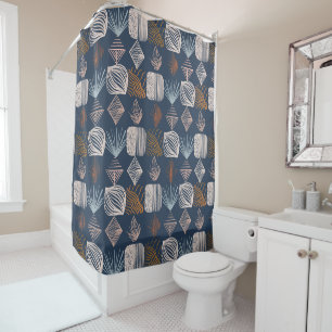Bold Caribbean Tribal Mudcloth: Navy Blue, Boho Shower Curtain
