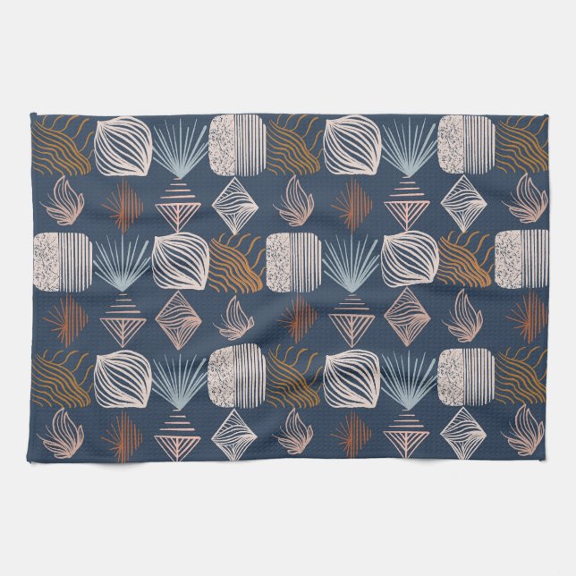 Bold Caribbean Tribal Mudcloth: Navy Blue, Boho Tea Towel (Horizontal)