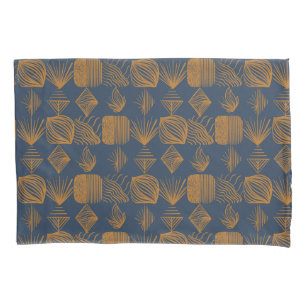 Bold Caribbean Tribal Mudcloth: Navy Blue, Gold Pillowcase