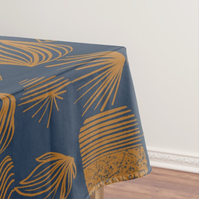 Bold Caribbean Tribal Mudcloth: Navy Blue, Gold Tablecloth (In Situ)