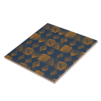 Bold Caribbean Tribal Mudcloth: Navy Blue, Gold Tile
