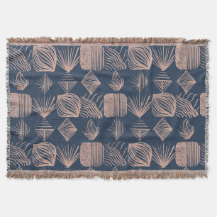 Bold Caribbean Tribal Mudcloth: Navy Blue, Pink Throw Blanket