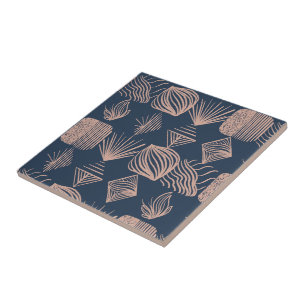 Bold Caribbean Tribal Mudcloth: Navy Blue, Pink Tile