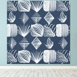 Bold Caribbean Tribal Mudcloth: Navy Blue& White, Canvas Print