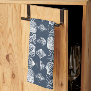 Bold Caribbean Tribal Mudcloth: Navy Blue& White,  Tea Towel