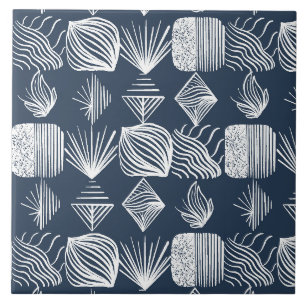 Bold Caribbean Tribal Mudcloth: Navy Blue& White, Tile