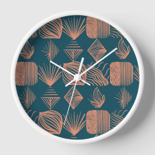 Bold Caribbean Tribal Mudcloth: Teal, Coral Throw Clock
