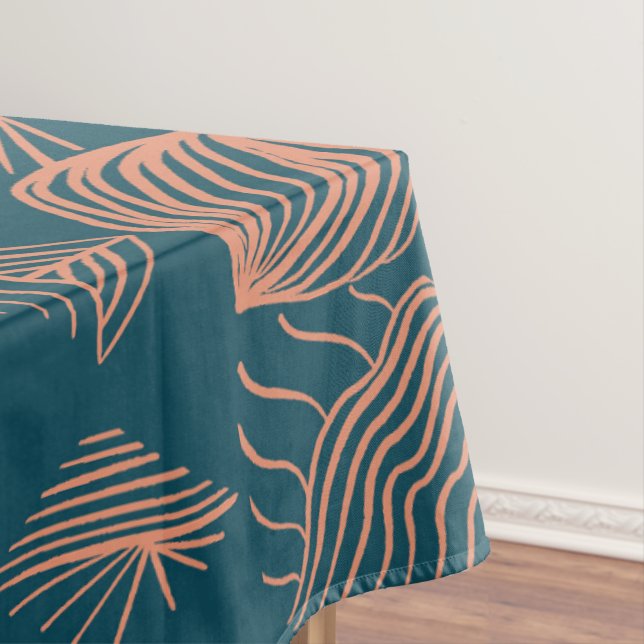 Bold Caribbean Tribal Mudcloth: Teal, Coral Throw Tablecloth (In Situ)