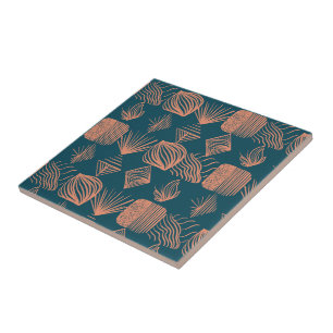 Bold Caribbean Tribal Mudcloth: Teal, Coral Throw Tile