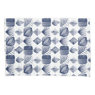 Bold Caribbean Tribal Mudcloth: White, Navy Blue Pillowcase