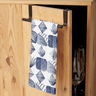 Bold Caribbean Tribal Mudcloth: White, Navy Blue Tea Towel