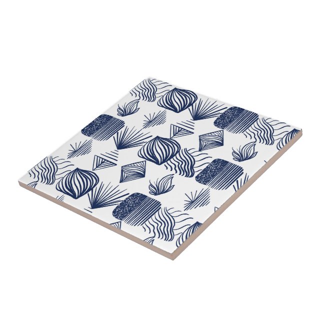 Bold Caribbean Tribal Mudcloth: White, Navy Blue Tile (Side)