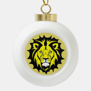 Bold Cartoon Lion Head Illustration Ceramic Ball Christmas Ornament