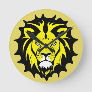 Bold Cartoon Lion Head Illustration Round Clock