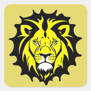 Bold Cartoon Lion Head Illustration Square Sticker