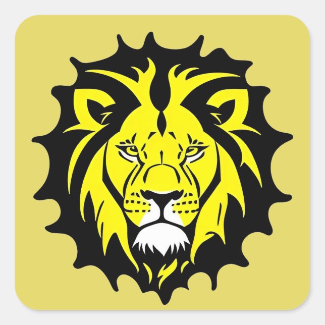 Bold Cartoon Lion Head Illustration Square Sticker (Front)
