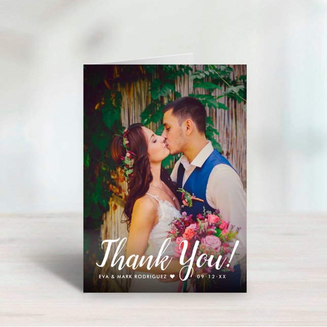 Bold Celebratory Script Portrait Wedding Thank You Card (Creator Uploaded)