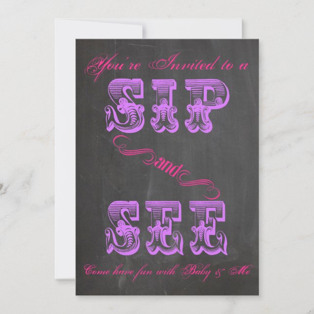BOLD Chalkboard Sip & See Baby Shower Girl 2 Invit Invitation (Front)