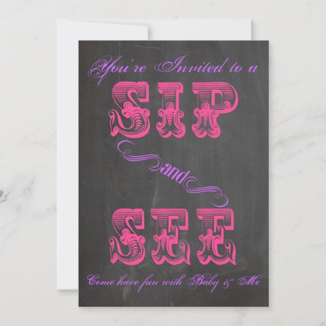 BOLD Chalkboard Sip & See Baby Shower Girl Invite (Front)
