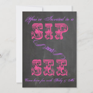 BOLD Chalkboard Sip & See Baby Shower Girl Invite