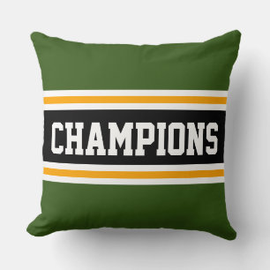 Bold CHAMPIONS Forest Green Black Athletic Stripes Cushion