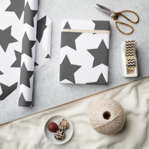Bold Charcoal Grey Stars Wrapping Paper
