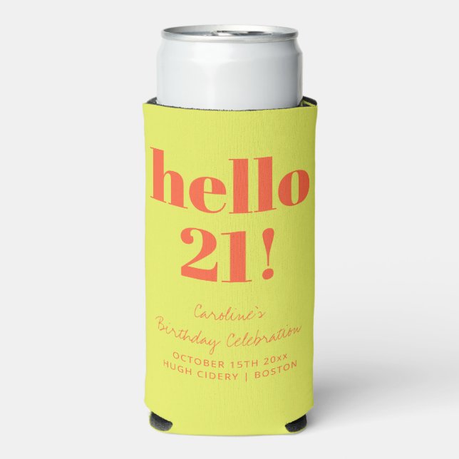 Bold Chartreuse Orange Modern 21st Birthday Custom Seltzer Can Cooler (Seltzer Front)