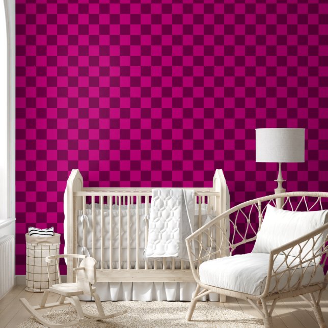 Bold Chequerboard Pattern with Magenta Square Wallpaper (Kids)