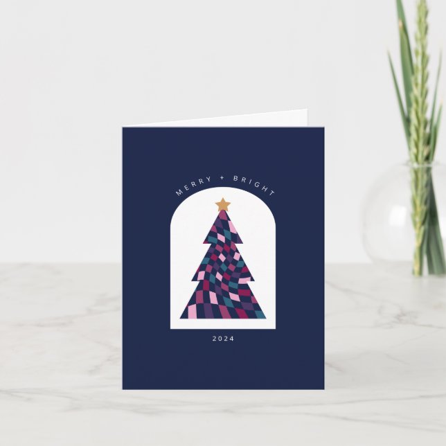 Bold Chequered Christmas Tree Folded Greeting Card (Front)