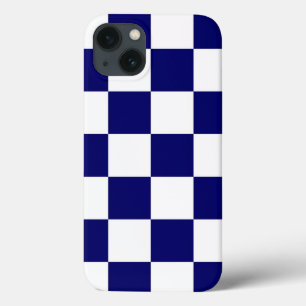 Bold Chequered Navy and White Pattern iPhone 13 Case