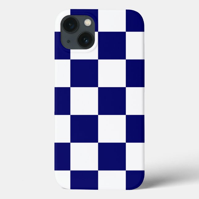 Bold Chequered Navy and White Pattern Case-Mate iPhone Case (Back)