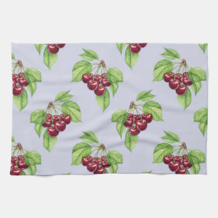 Bold Cherry on Branches by Natasha Us   Tea Towel